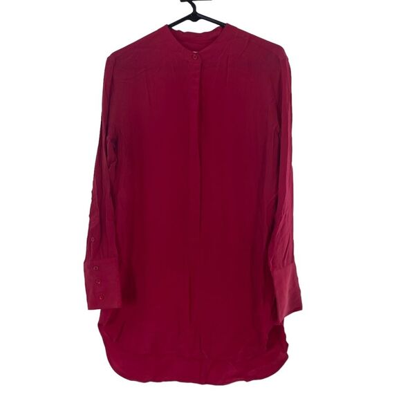 Equipment Femme Marche‎ Collarless Long Sleeved Silk Magenta Blouse Size S Long - Picture 1 of 10